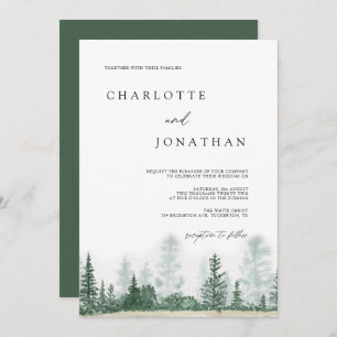Convites Casamento Rustic Modern Mountain Forest Watercolor