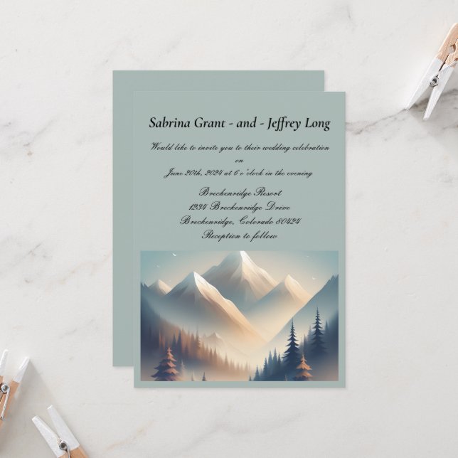 Convites Casamento Rustic Mountain Watercolor (Frente/Verso In Situ)