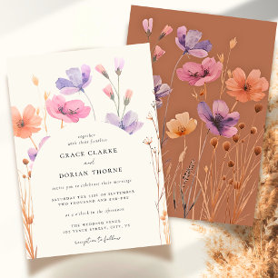 Convites Casamento Rustic Neutral Boho Floral Mocha Mousse