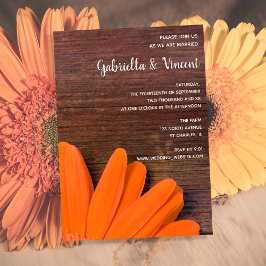 Convites Casamento Rustic Orange Daisy e Barn Wood