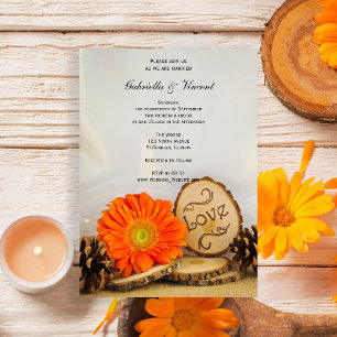 Convites Casamento Rustic Orange Daisy Woodland
