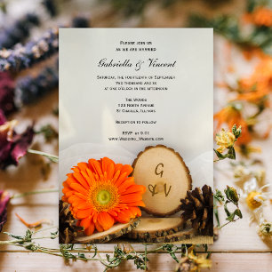 Convites Casamento Rustic Orange Daisy Woods