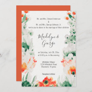 Convites Casamento Rustic Orange White Watercolor