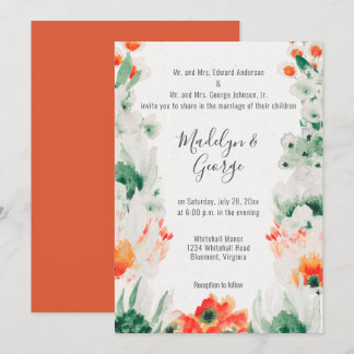 Convites Casamento Rustic Orange White Watercolor