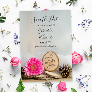 Convites Casamento Rustic Pink Daisy Woodland Salve a Data