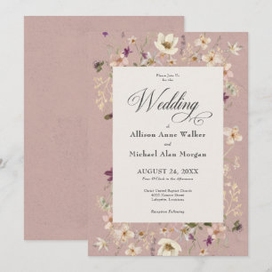 Convites Casamento Rustic Pink de Moldura de Flor Selvagem