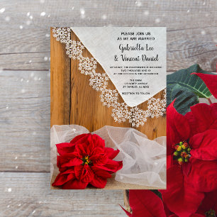 Convites Casamento Rustic Poinsettia e Lace Winter Barn