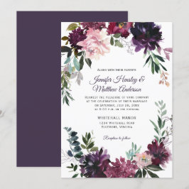 Convites Casamento Rustic Purple Mauve Red Floral Wreath