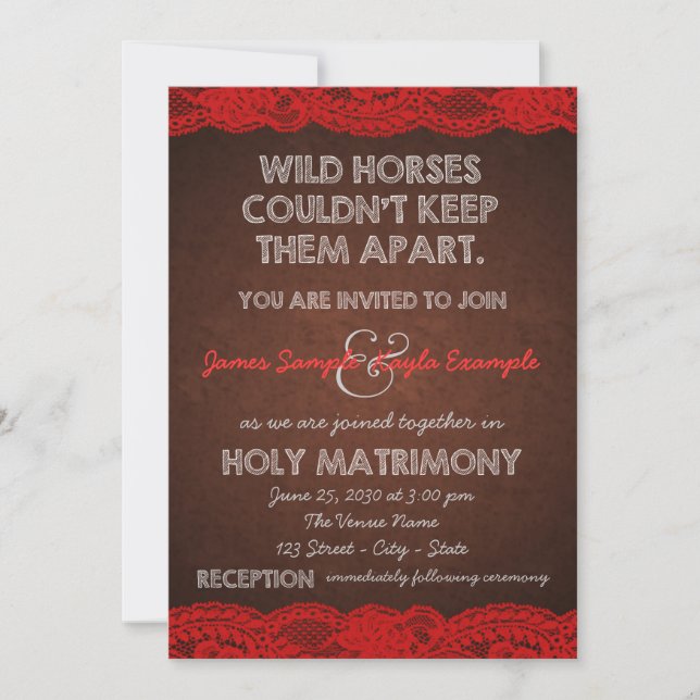 Convites Casamento Rustic Red and Brown Country (Frente)