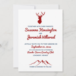 Convites Casamento Rustic Red Blue Buck Deer Country Mounta