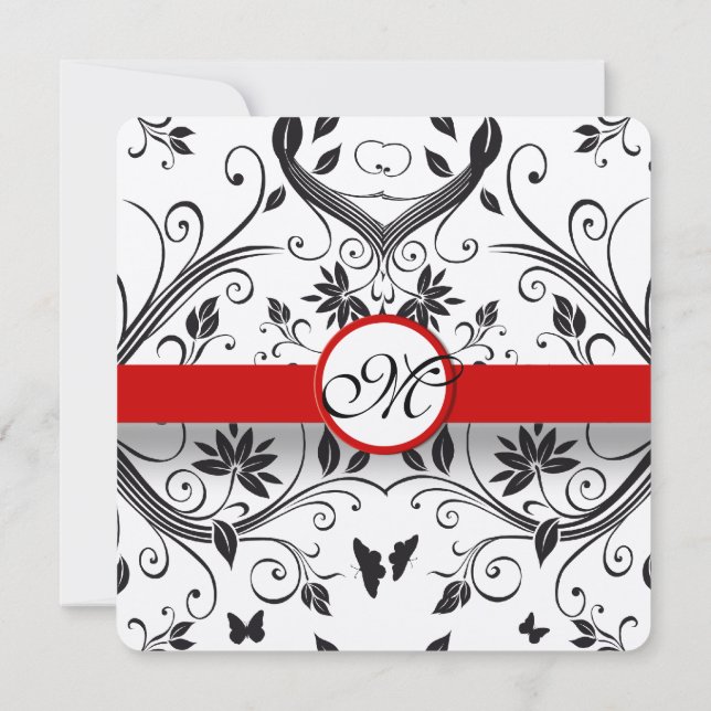 Convites Casamento Rustic Red Damask Butterfly (Verso)