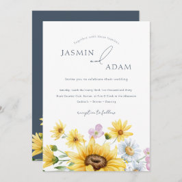 Convites Casamento Rustic Royal Blue Opulence Sunflower