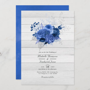 Convites Casamento Rustic Royal Blue & Silver Floral Código