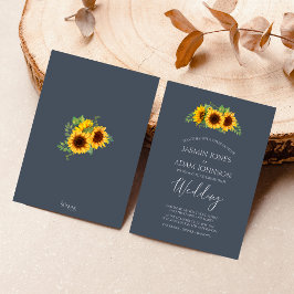 Convites Casamento Rustic Royal Blue Sunflower Boho