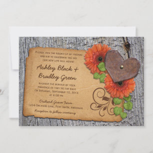 Convites Casamento Rustic Rusty Heart Orange Daisy Country