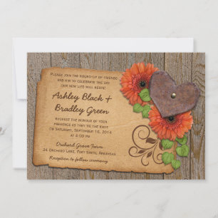 Convites Casamento Rustic Rusty Heart Orange Daisy Country