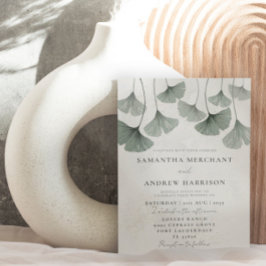 Convites Casamento Rustic Sage Green Ginkgo Folha