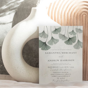 Convites Casamento Rustic Sage Green Ginkgo Folha