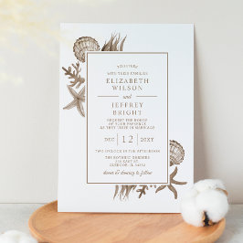 Convites Casamento Rustic Sand Seashells Marine Ocean Beach