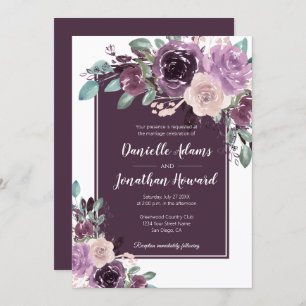 Convites Casamento Rustic Sangria Dark Purple Mauve Flowers