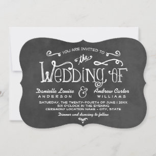 Convites Casamento Rustic Script Black Chalkboard