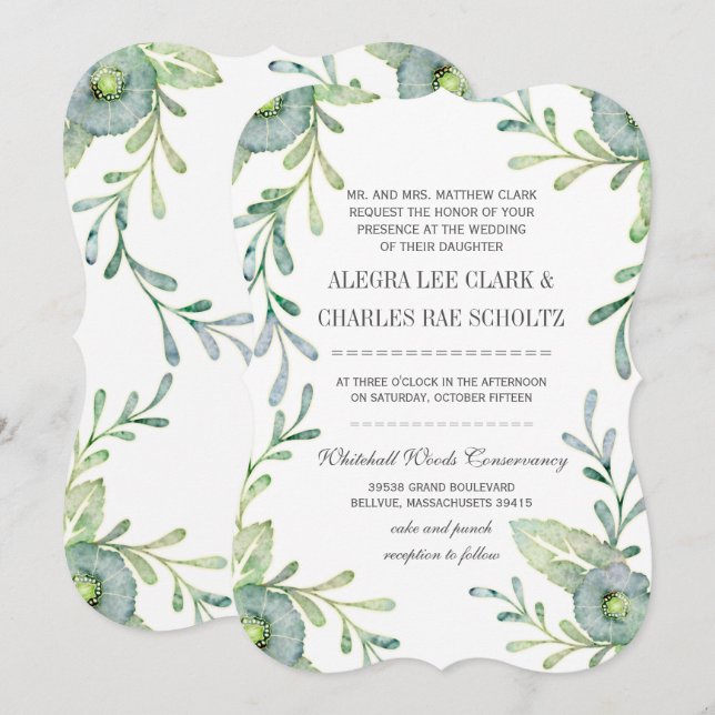 Convites Casamento Rustic Serenity Blue Watercolor (Frente/Verso)