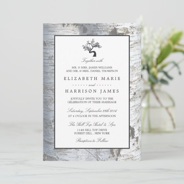 Convites Casamento Rustic Silver Birch Tree (Em pé/Frente)