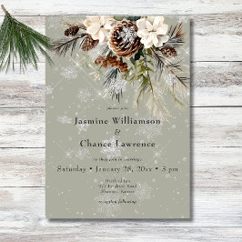 Convites Casamento Rustic Snowfall Pine & White Floral Sage