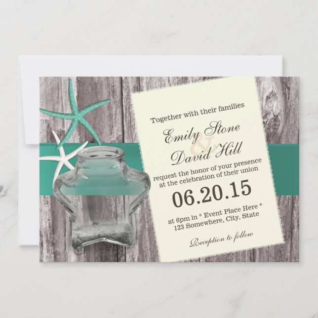 Convites Casamento Rustic Starfish & Mason Jar Beach (Frente)