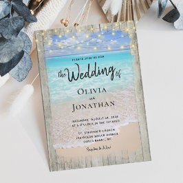 Convites Casamento Rustic String Lights Beach Destination