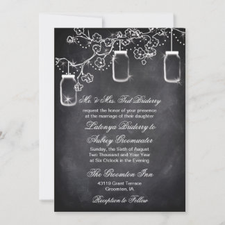 Convites Casamento Rustic String Lights Mason Jar Chalkboar