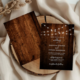 Convites Casamento Rustic String Lights & Wood