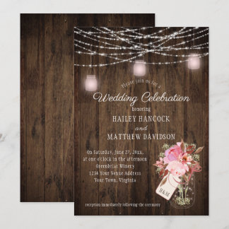 Convites Casamento Rustic String Luz Rosa Mason Jars