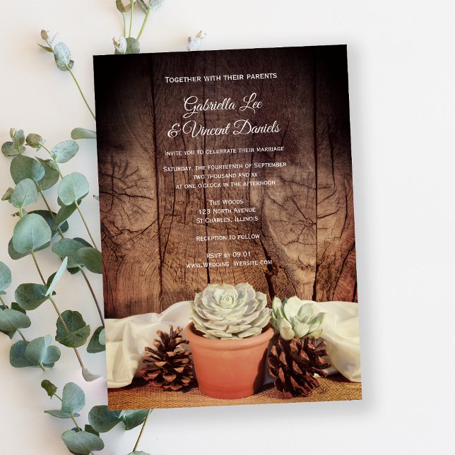 Convites Casamento Rustic Succulents and Barn Wood (Criador carregado)