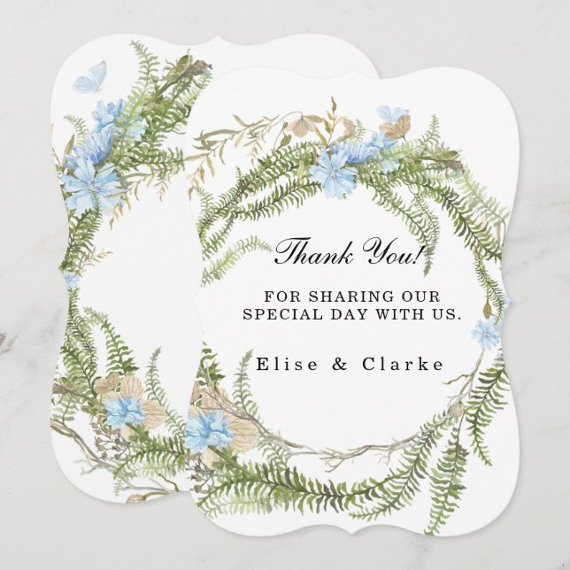 Convites Casamento Rustic Summer Fern Wreath Obrigado Cartõ (Frente/Verso)