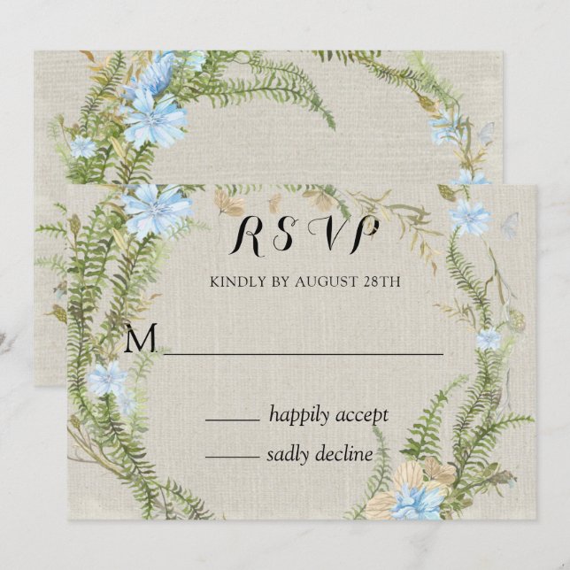 Convites Casamento Rustic Summer Fern Wreath Rsvp (Frente/Verso)