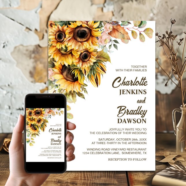 Convites Casamento Rustic Sunflower (Criador carregado)
