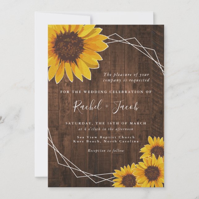 Convites Casamento Rustic Sunflower (Frente)