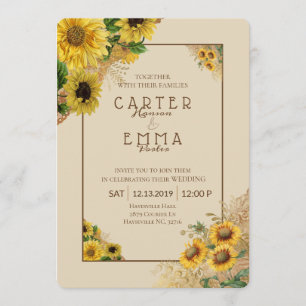 Convites Casamento Rustic Sunflower and Lace Beige Country