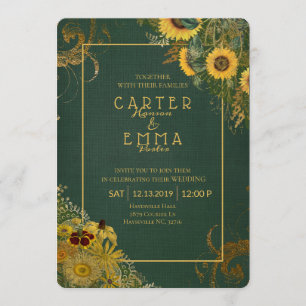 Convites Casamento Rustic Sunflower and Lace Green Country