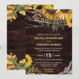 Convites Casamento Rustic Sunflower and String Lights