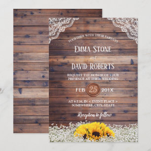 Convites Casamento Rustic Sunflower & Baby's Breath Country