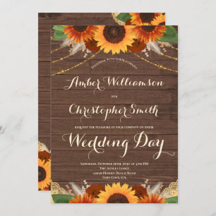 Convites Casamento Rustic Sunflower Barn Wood Terracotta Ro