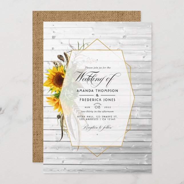 Convites Casamento Rustic Sunflower Country Barn (Frente/Verso)