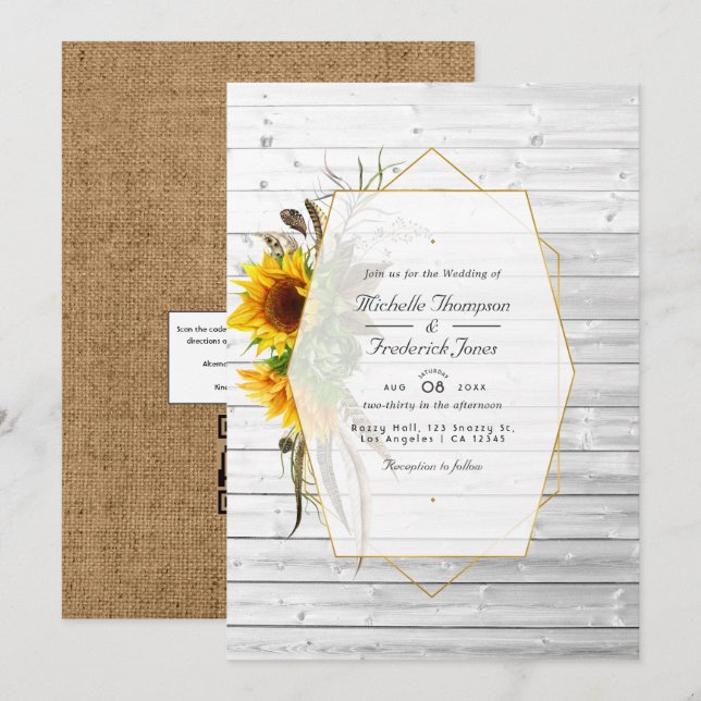 Convites Casamento Rustic Sunflower Country Barn In (Frente/Verso)