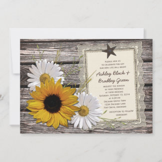 Convites Casamento Rustic Sunflower Daisy Lace Wood