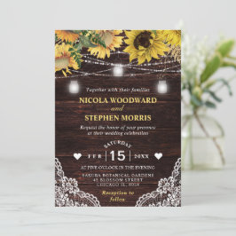 Convites Casamento Rustic Sunflower e Mason Jar Lights