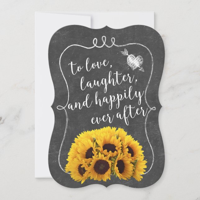 Convites Casamento Rustic Sunflower Elegant Chalkboard (Frente)