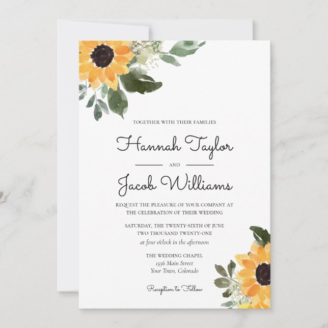 Convites Casamento Rustic Sunflower Eucalyptus (Frente)