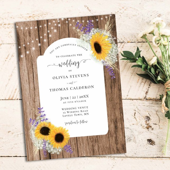 Convites Casamento Rustic Sunflower Frame Wood Barn (Criador carregado)